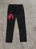 BLACK AND RED LOGO AMIRI JEAN