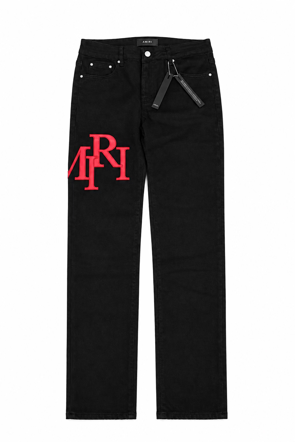BLACK AND RED LOGO AMIRI JEAN